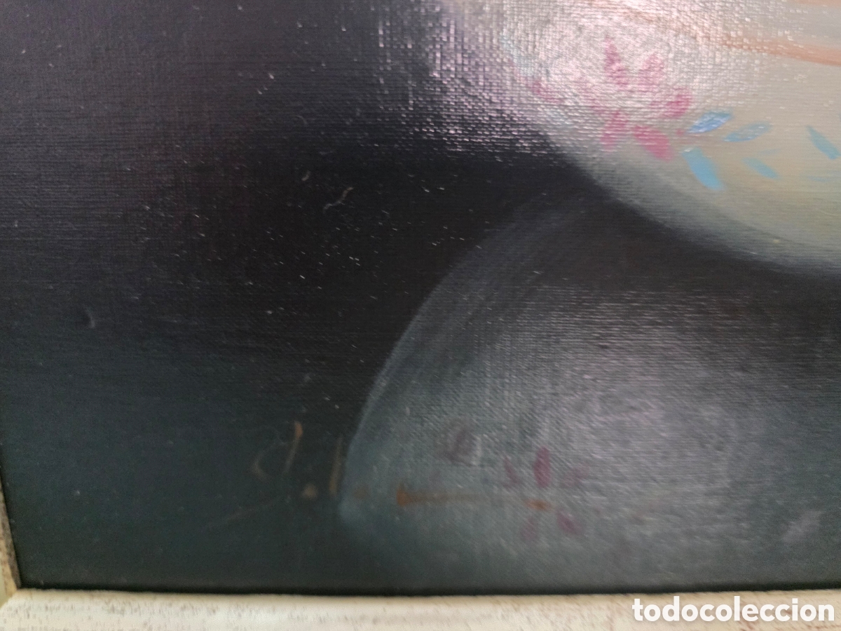 Arte: Bodeg&oacute;n &oacute;leo sobre lienzo de cuenco con uvas de Soler - Foto 3