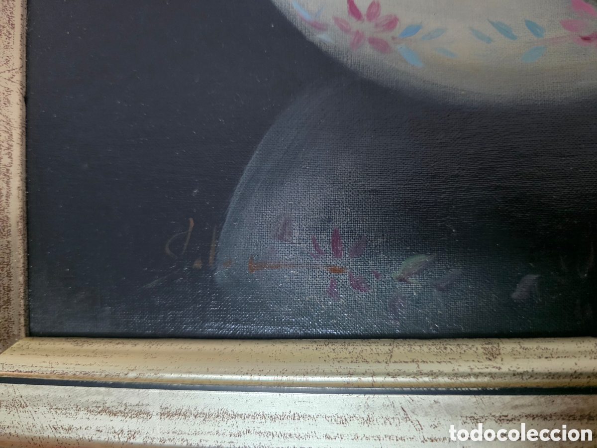 Arte: Bodeg&oacute;n &oacute;leo sobre lienzo de cuenco con uvas de Soler - Foto 5