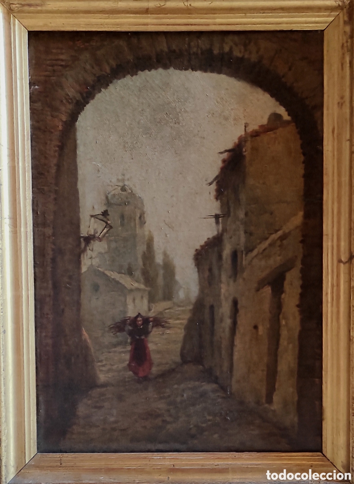 Arte: &Oacute;leo sobre lienzo sin firma, del siglo XIX.