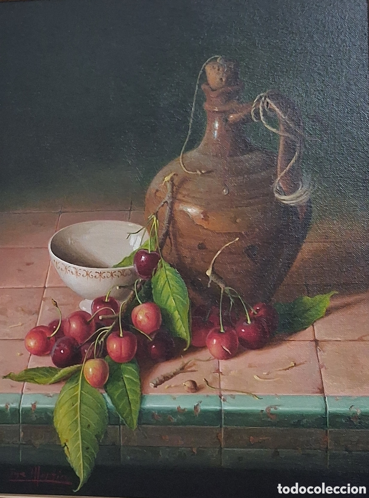 Arte: Cuadro &Oacute;leo Original Bodeg&oacute;n Cerezas