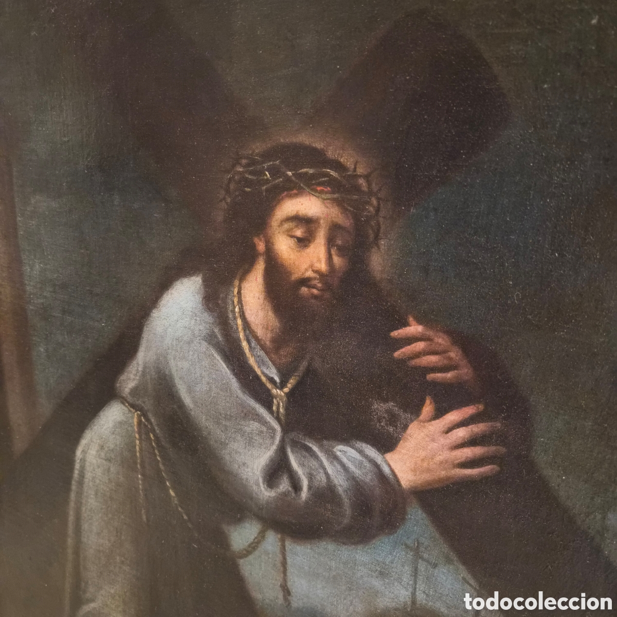 Arte: &Oacute;leo sobre lienzo Siglo XVIII escuela murciana Cristo con la cruz a cuestas
