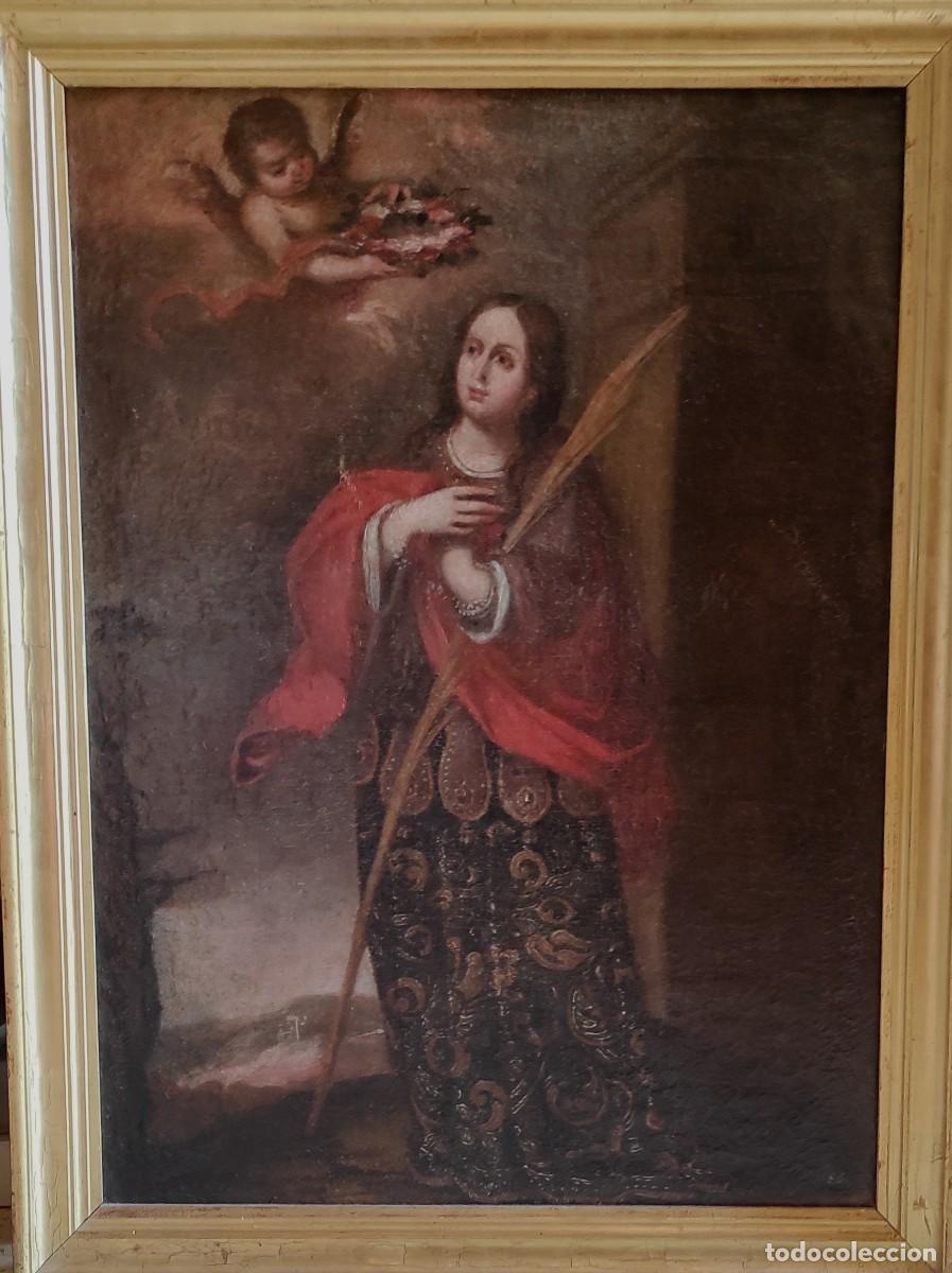 Arte: Pintura. &Oacute;leo sobre lienzo representando a una Santa. Siglo XVII.