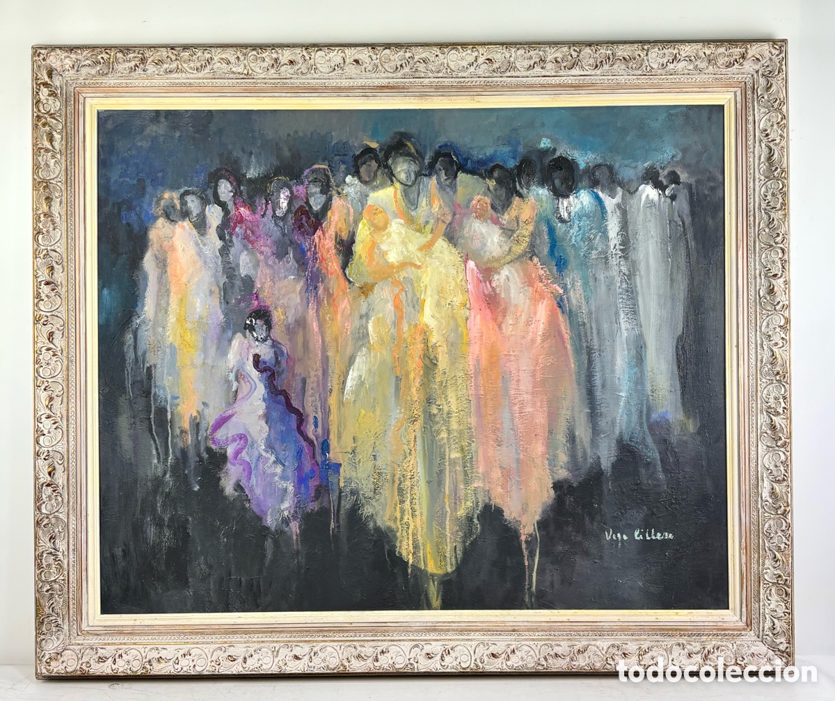 Arte: VEGA CILLERO (Haro) - &ldquo;GRUPO DE MUJERES CON NI&Ntilde;OS&rdquo; - &Oacute;LEO LIENZO - 101 X 81 CM