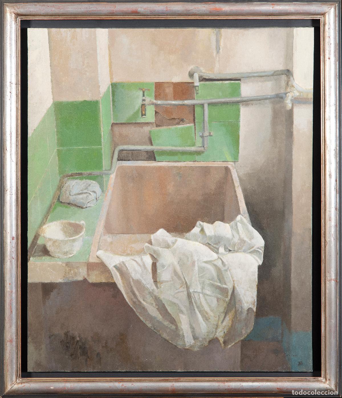 Arte: Ropa en el lavadero &oacute;leo sobre lienzo realista Jos&eacute; Luis Resino finales del siglo XX