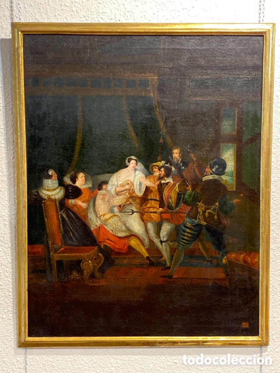 Arte: Escena de la matanza de San Bartolom&eacute; Oleo lienzo SXVIII
