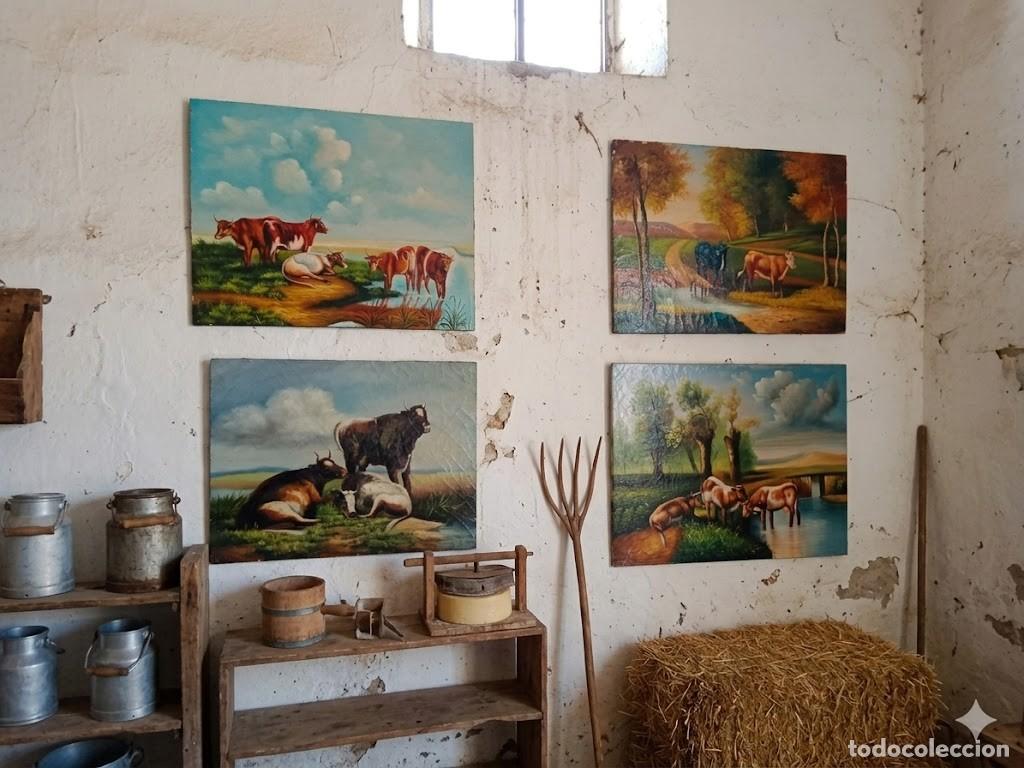 Arte: 4 &Oacute;leos sobre lienzo pegado a tabla, ver descripci&oacute;n...