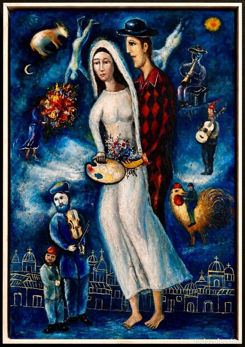 Arte: Asombroso Marc Chagall &oacute;leo sobre lienzo con marco - 23,6&rdquo; x 33,9&rdquo;