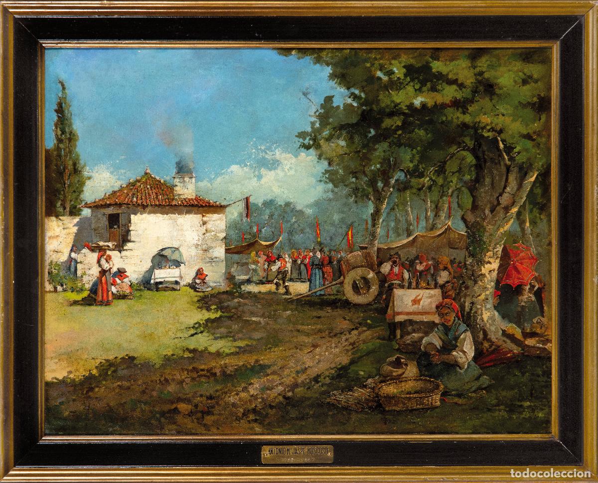 Arte: Romer&iacute;a gallega &oacute;leo sobre lienzo atribuido a Antonio Jaspe Moscoso siglo XIX