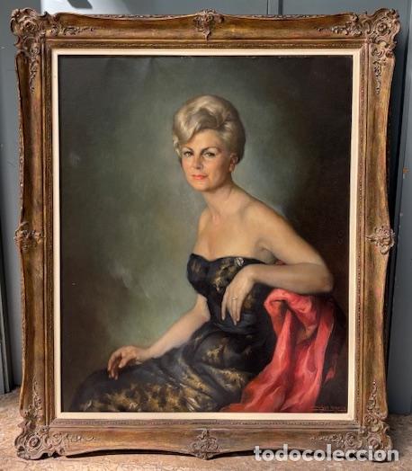 Arte: Francisco Ribera G&oacute;mez, retrato de mujer, pintura al &oacute;leo sobre tela, firmada, con marco. 99x80,5cm