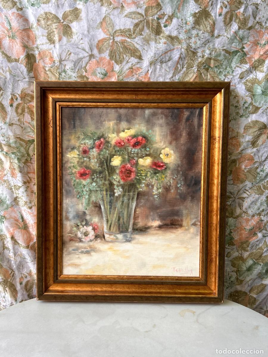 Arte: &Oacute;leo sobre lienzo Jarr&oacute;n con flores