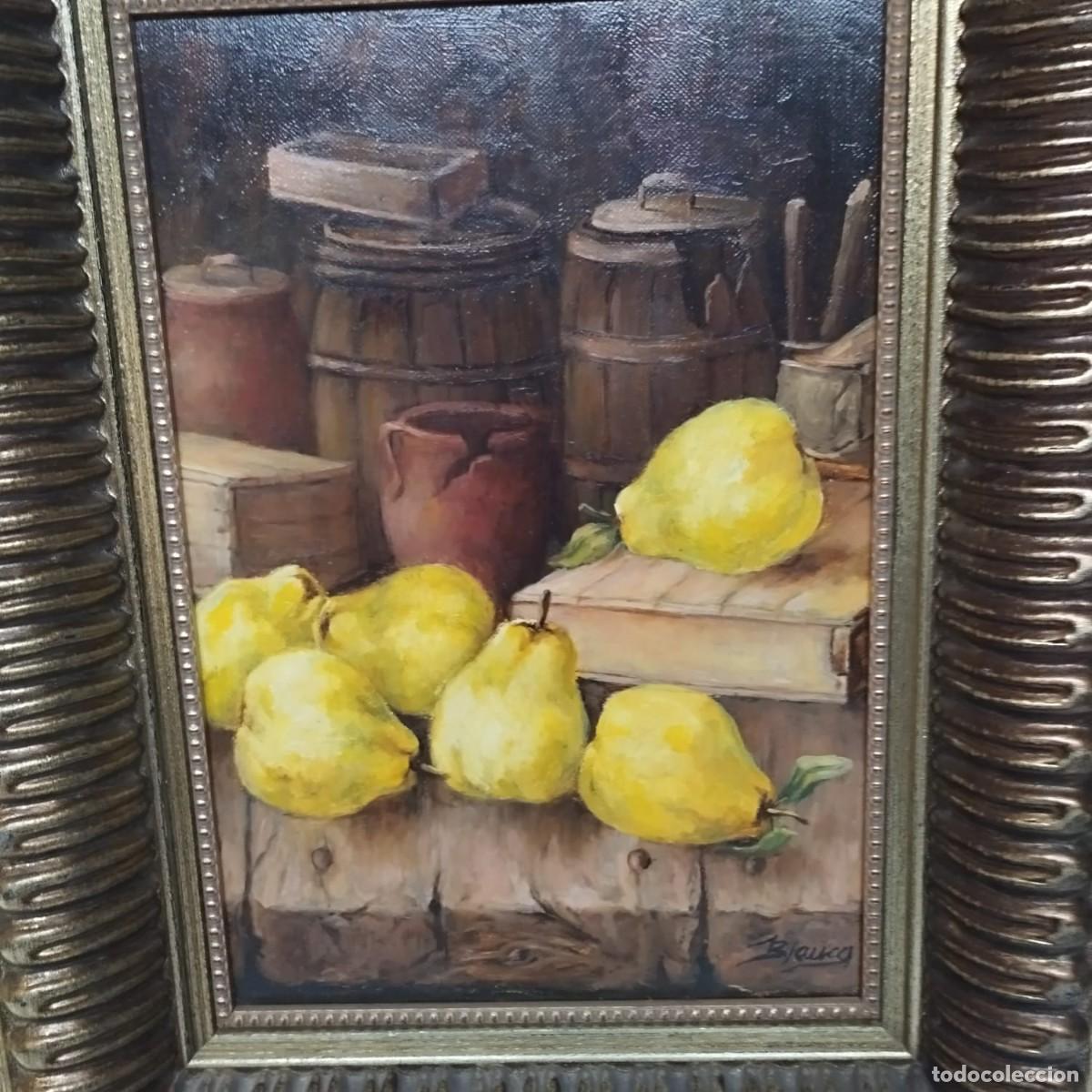 Arte: BODEG&Oacute;N MEMBRILLOS &Oacute;LEO SOBRE TABLA (BLANCO) - Foto 2