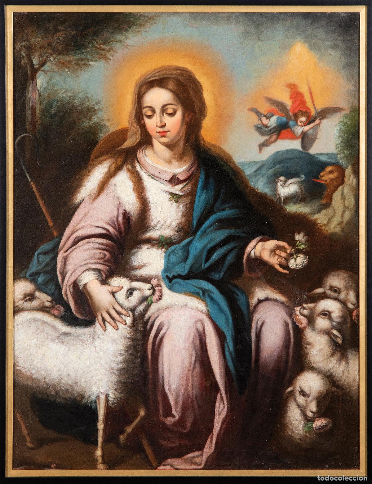Arte: Divina pastora &oacute;leo sobre lienzo escuela andaluza del siglo XVIII