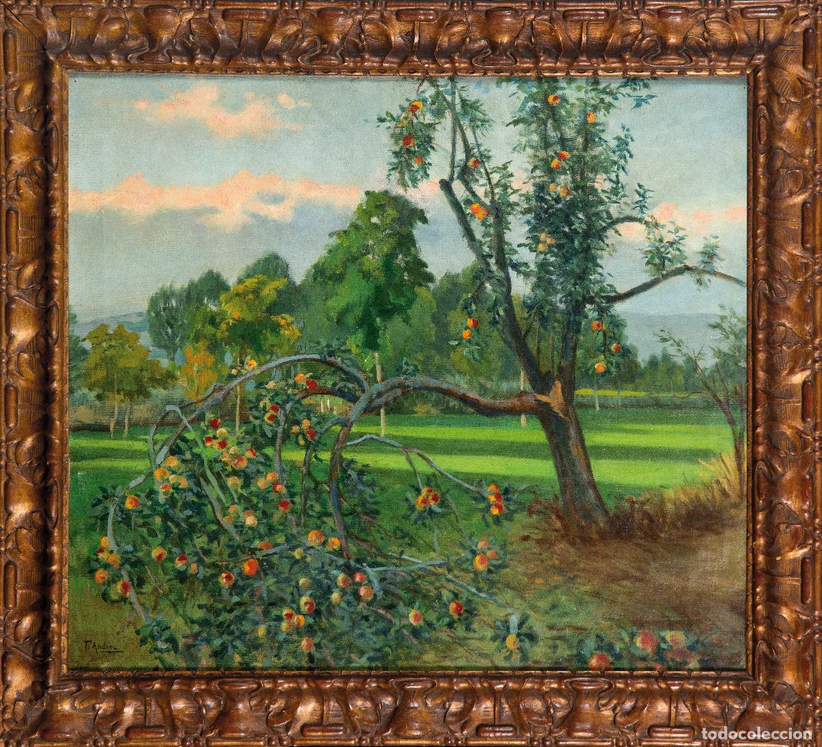 Arte: Paisaje con albaricoquero &oacute;leo sobre lienzo Teodoro Andreu Sentamans principios del siglo XX