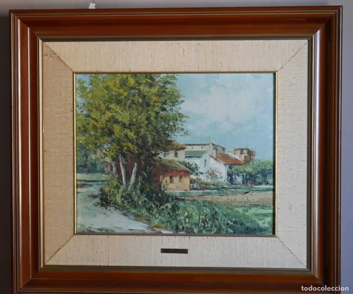 Arte: Pepa Nicolau &ndash; &Oacute;leo original de un paisaje valenciano con casas y &aacute;rbol