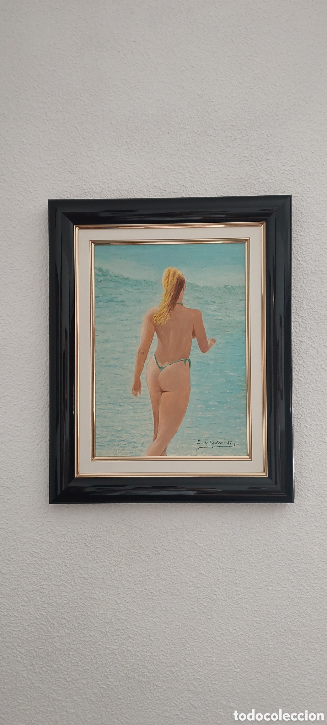 Arte: Cuadro &oacute;leo mujer en el mar