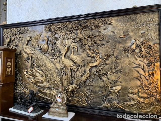 Arte: Cuadro en relieve con garzas y pajaros enmarcado