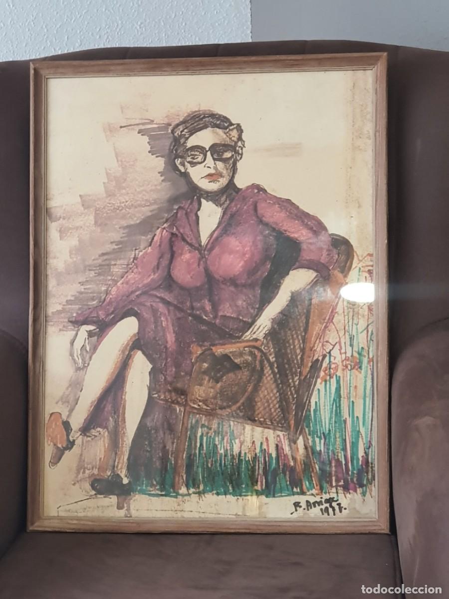 Arte: Magn&iacute;fico Cuadro Retrato Expresionista (1977) T&eacute;cnica Mixta