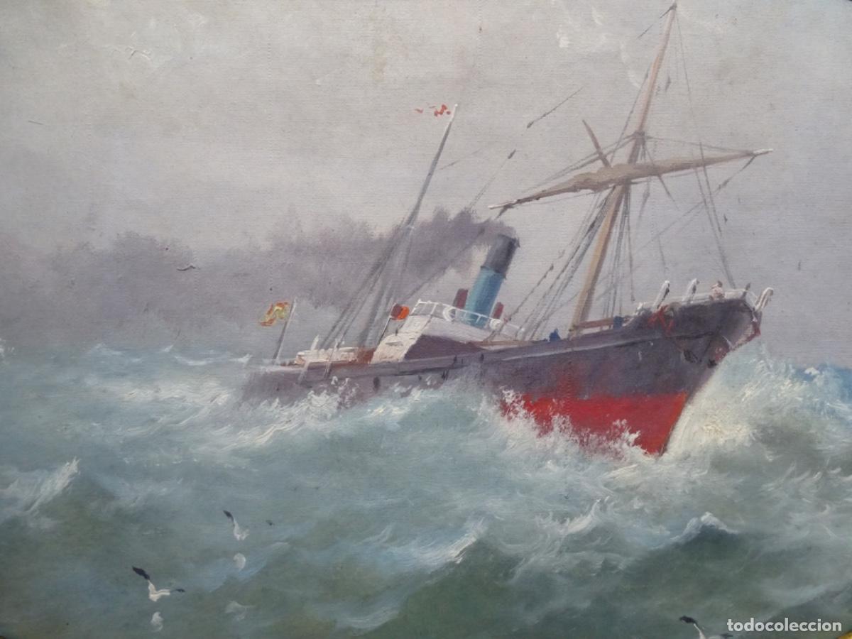 Arte: &Oacute;LEO SOBRE CART&Oacute;N AN&Oacute;NIMO SIGLO XIX. BUEN TRAZO. BARCO EN LA TORMENTA.