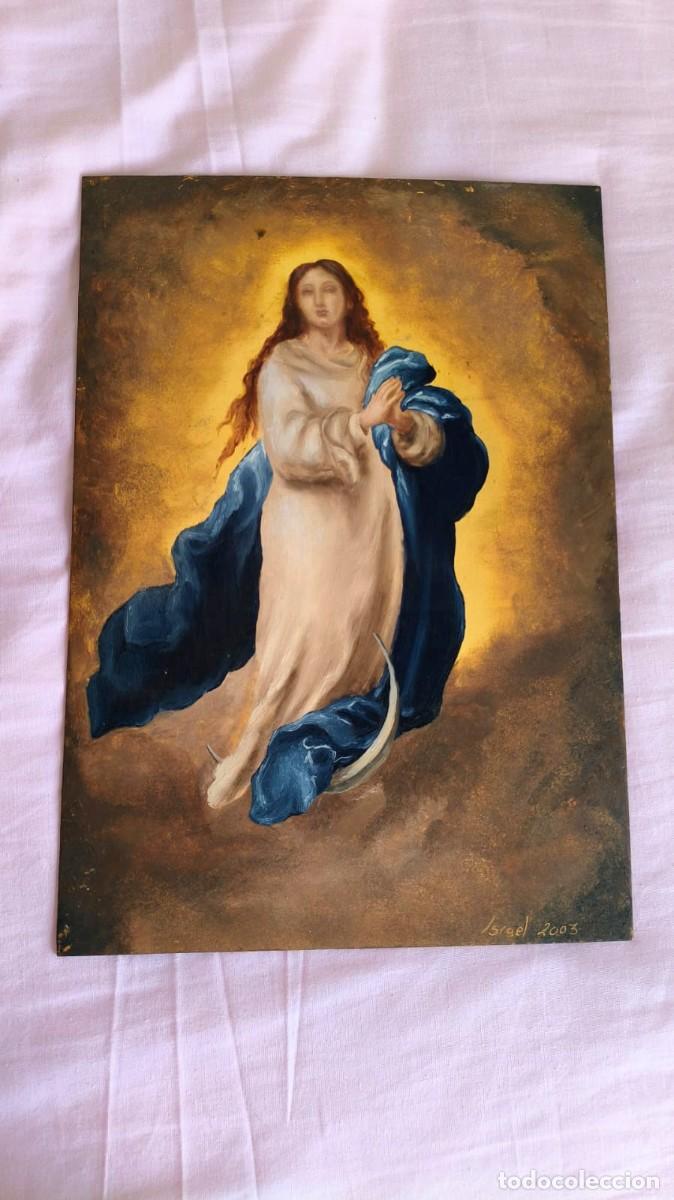 Arte: Pintura de &oacute;leo sobre metal de Israel Cornejo S&aacute;nchez - Virgen Inmaculada Concepci&oacute;n (20*28)