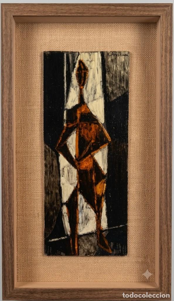 Arte: SVEN HARALD AHLGREN (ESTOCOLMO,1922-1997) &rdquo;FIGURA EN LA PUERTA&rdquo; &Oacute;LEO SOBRE TABLEX (46 x 19) 1954