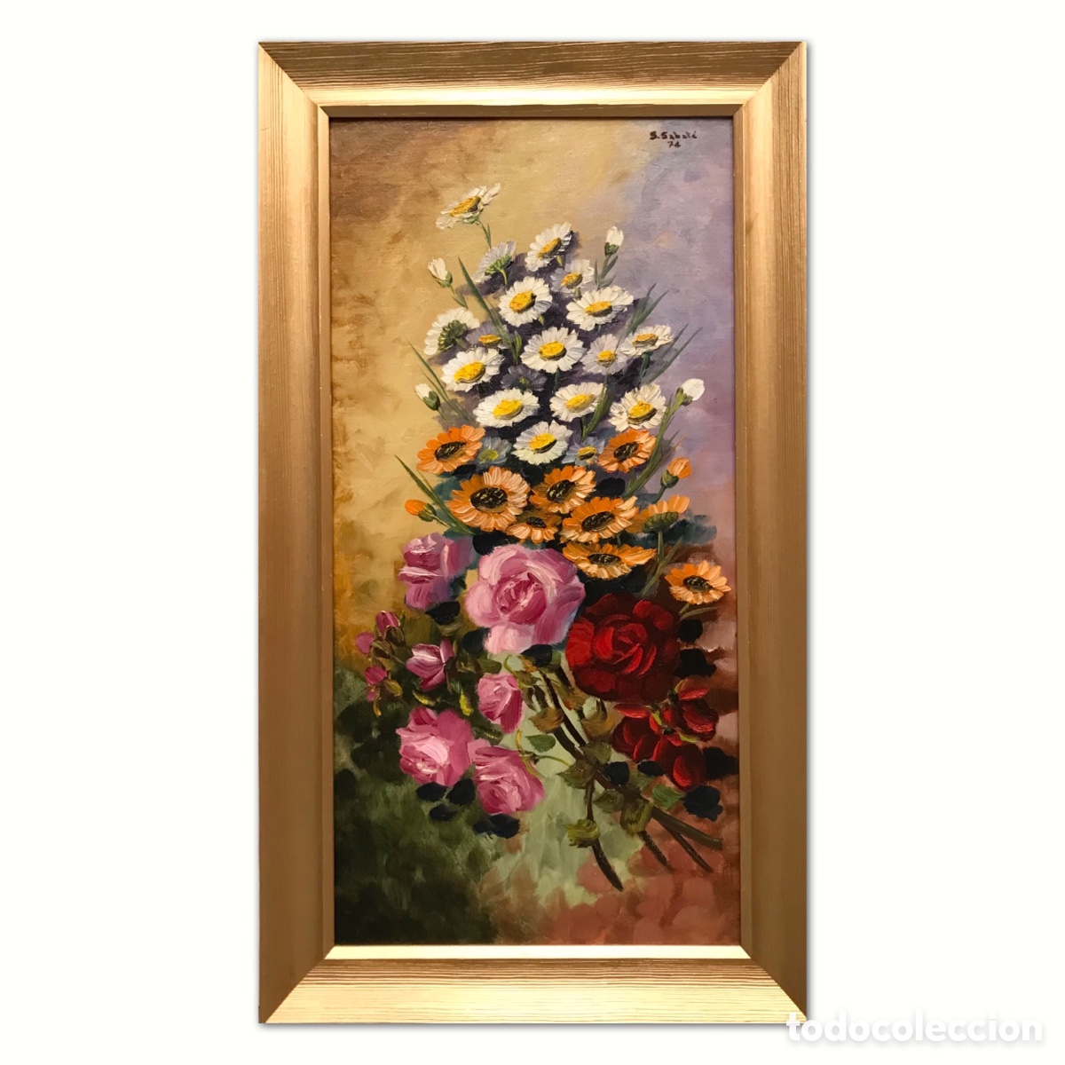 Arte: &rdquo;Composici&oacute;n Floral con Margaritas y Rosas&rdquo; Salvador Sabat&eacute; (Maials 1921 &ndash; Fraga 1984), 1974
