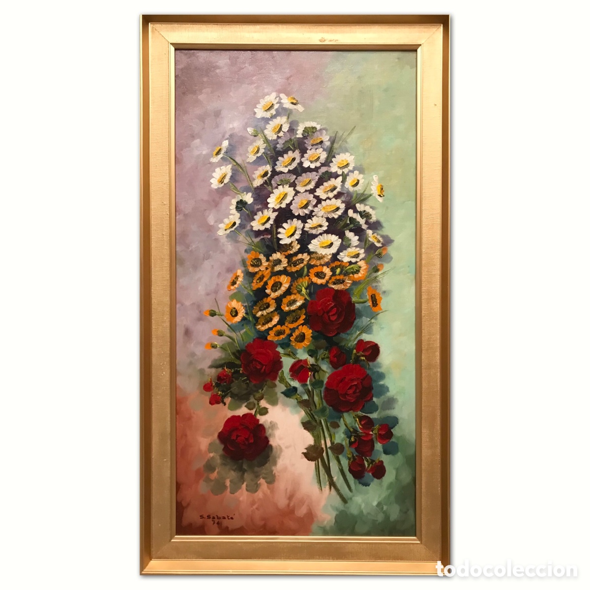 Arte: &rdquo;Composici&oacute;n floral con Margaritas y Rosas Rojas&rdquo; Salvador Sabat&eacute; (Maials 1921 &ndash; Fraga 1984), 1974