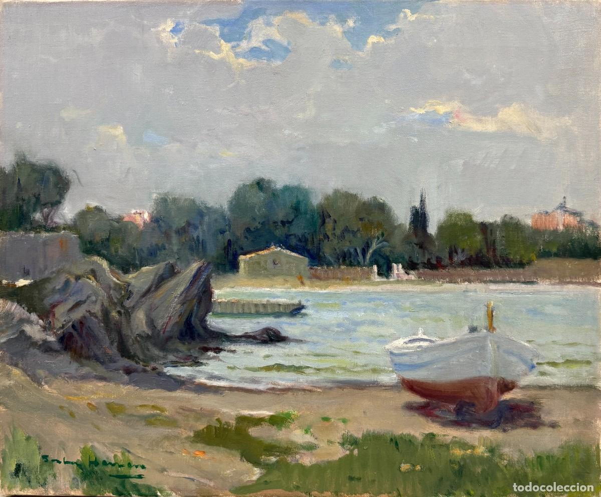 Arte: Antonio Sala Herrero - Barca en reposo en Cadaqu&eacute;s - &Oacute;leo sobre lienzo - Costa Brava