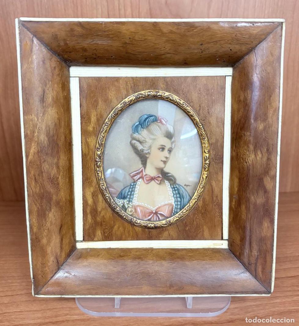 Arte: RETRATO FEMENINO DE &Eacute;POCA ESTILO LUIS XVI. MINIATURA AL GOUACHE ENMARCADA. SIGLO XIX