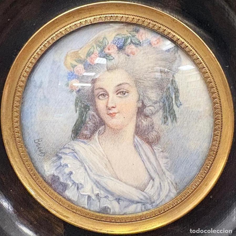 Arte: MINIATURA AL GOUACHE DE DAMA ROCOC&Oacute;, SEG&Uacute;N VIG&Eacute;E LE BRUN. CA. 1850