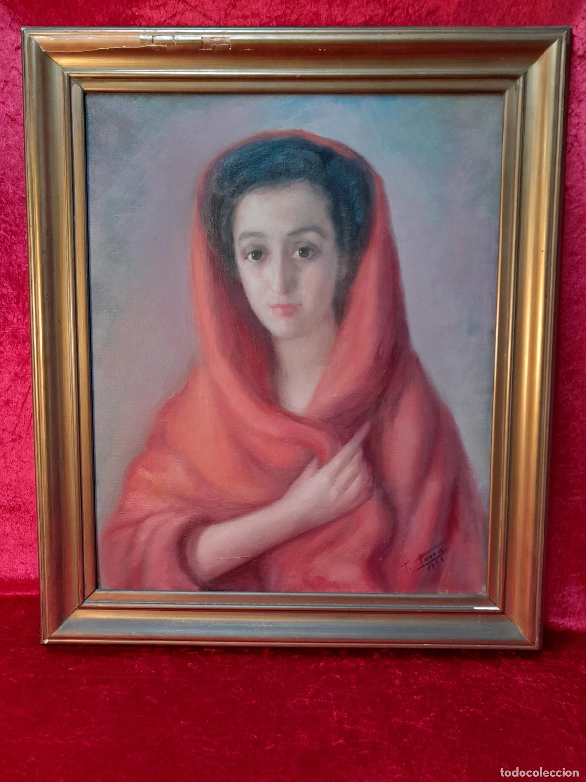 Arte: B-1918. FIRMADO T. TORR&Eacute;S. &Oacute;LEO SOBRE LIENZO. RETRATO FEMENINO. FECHADO 1946.