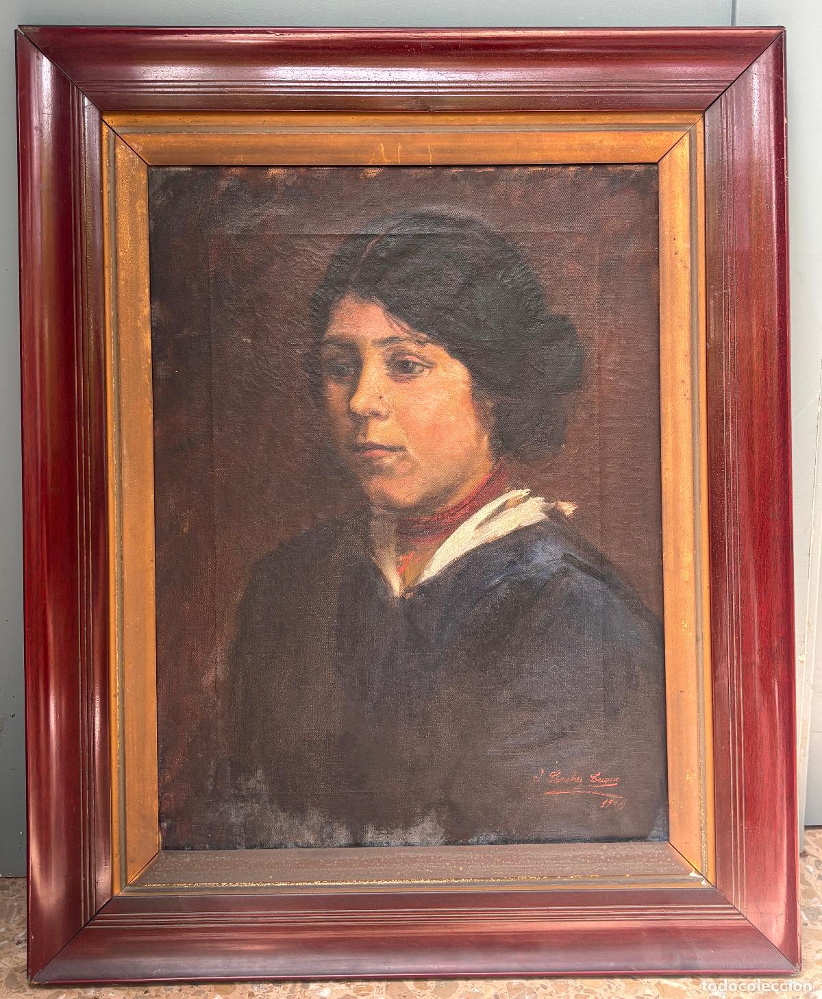 Arte: Retrato de mujer, 1914, pintura al &oacute;leo sobre tela, firmado S&aacute;nchez Luque. 51x38cm