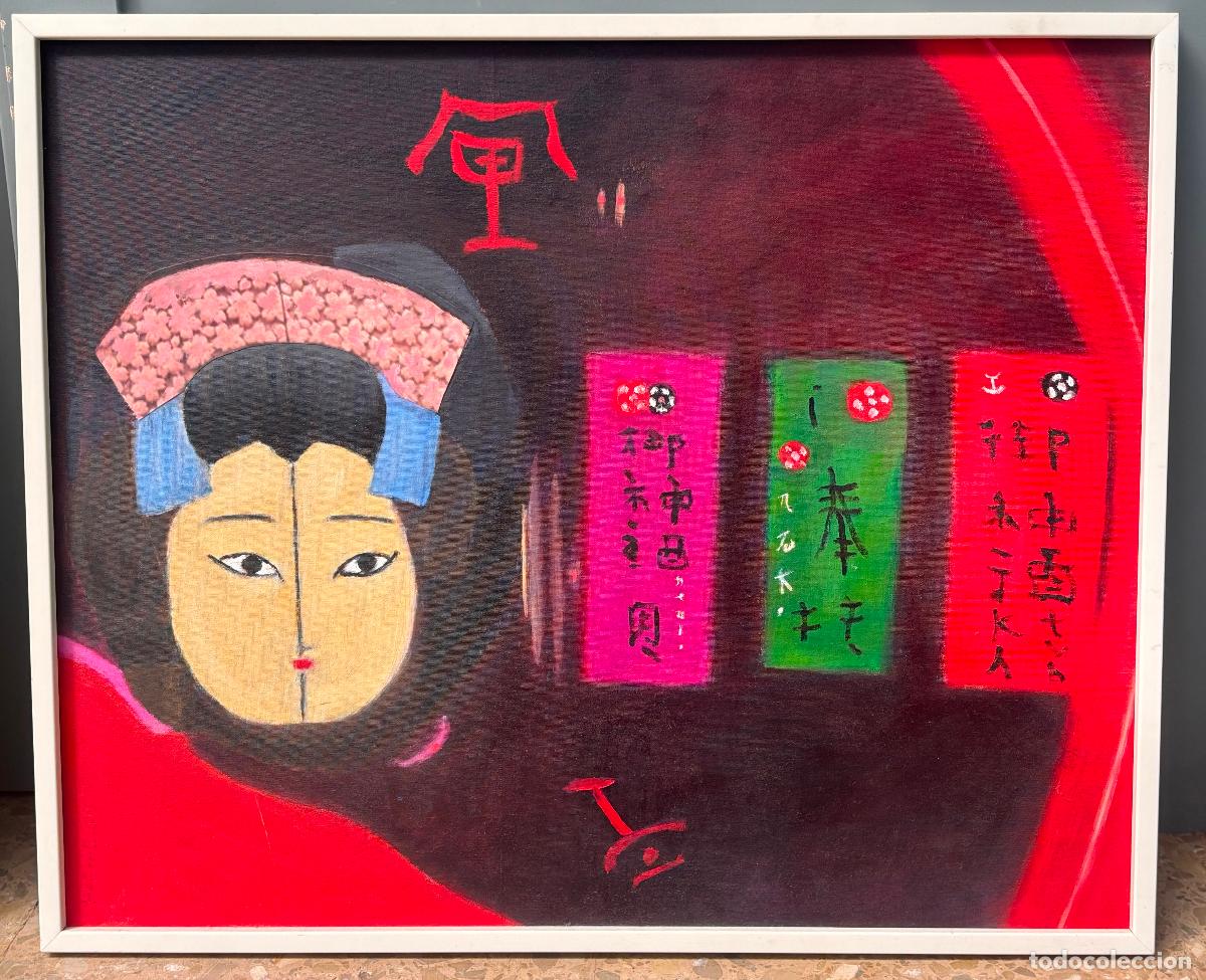 Arte: Heber-Luis Gil, tem&aacute;tica japonesa, la amable Sakura, t&eacute;cnica mixta, &oacute;leo y collage. 72x59cm