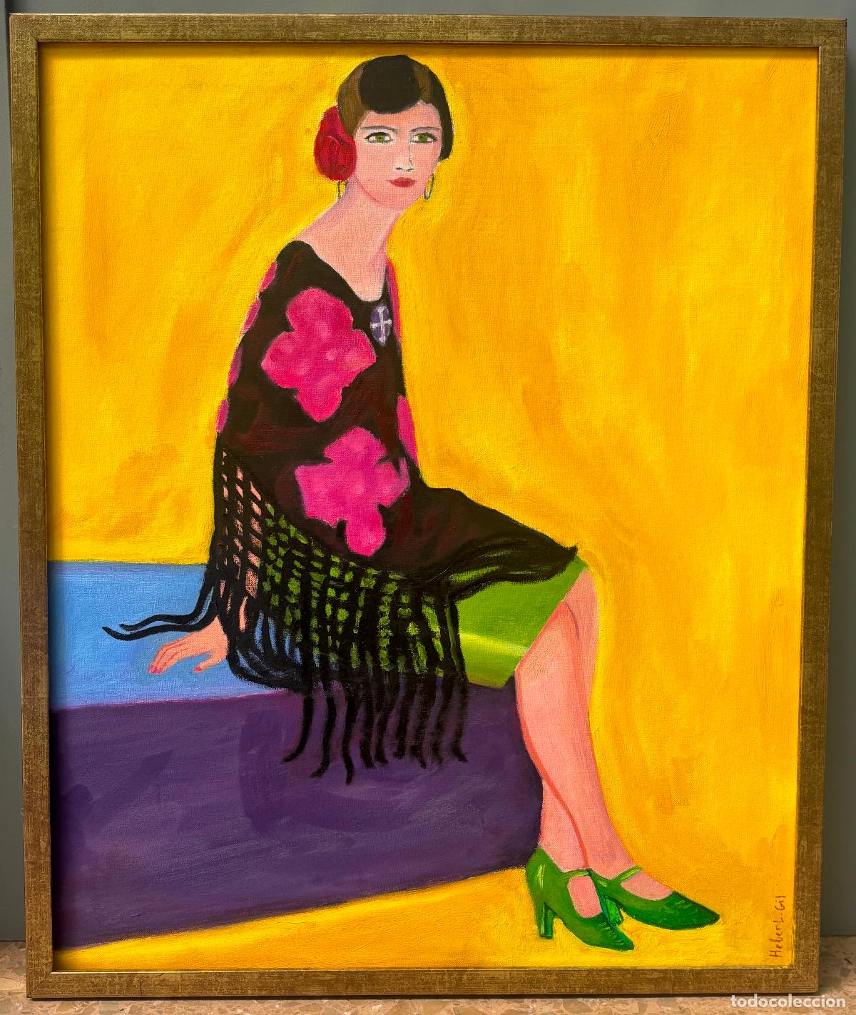 Arte: Heber-Luis Gil, retrato de mujer flamenca con mant&oacute;n, pintura al &oacute;leo sobre tela. 73x60cm
