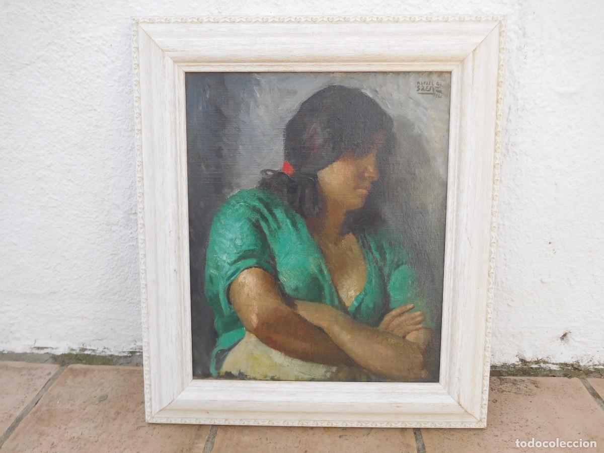 Arte: Pintura al oleo original de Rafael Gonzalez Saenz (1903-1962) Mujer triste o pensativa
