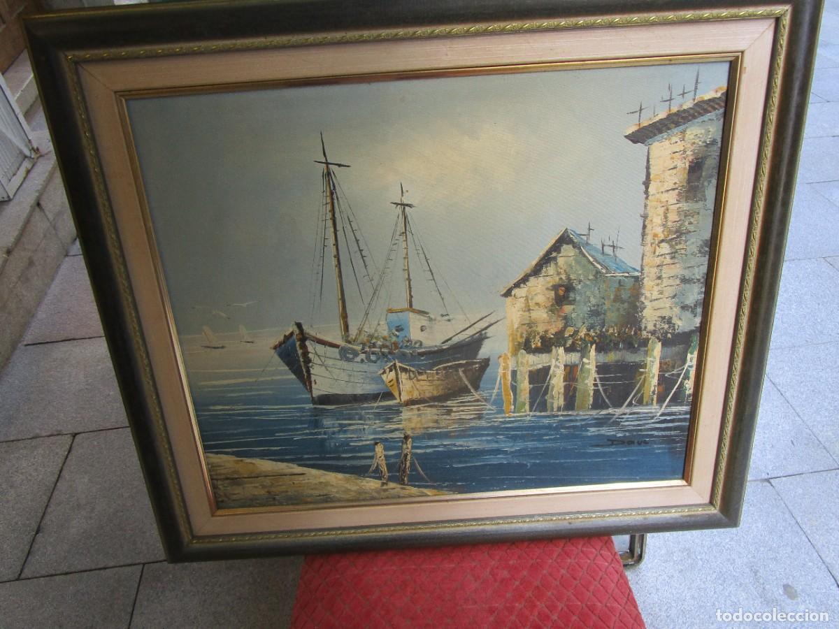 Arte: MARINA PESCA - CROACIA - OLEO SOBRE LIENZO DE 60X50 - FAENAS DE PESCA EN MUELLE Y BARCO. + INFO