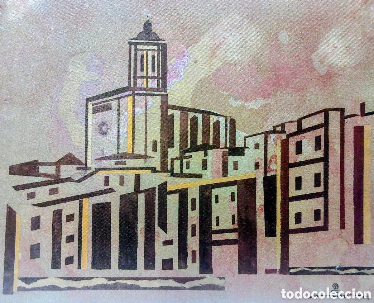 Arte: SURIS ALBERT OLEO MIXTO EN TELA 55X46 TITULO GERONA COLORES ROSADOS DE 2001 SIN MARCO