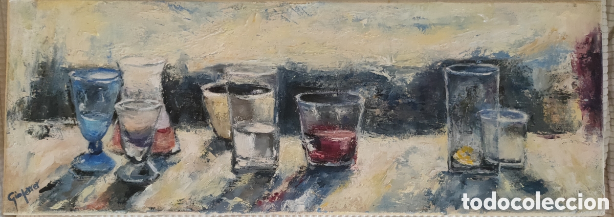 Arte: Gimferrer &oacute;leo sobre tela bodegones con vasos
