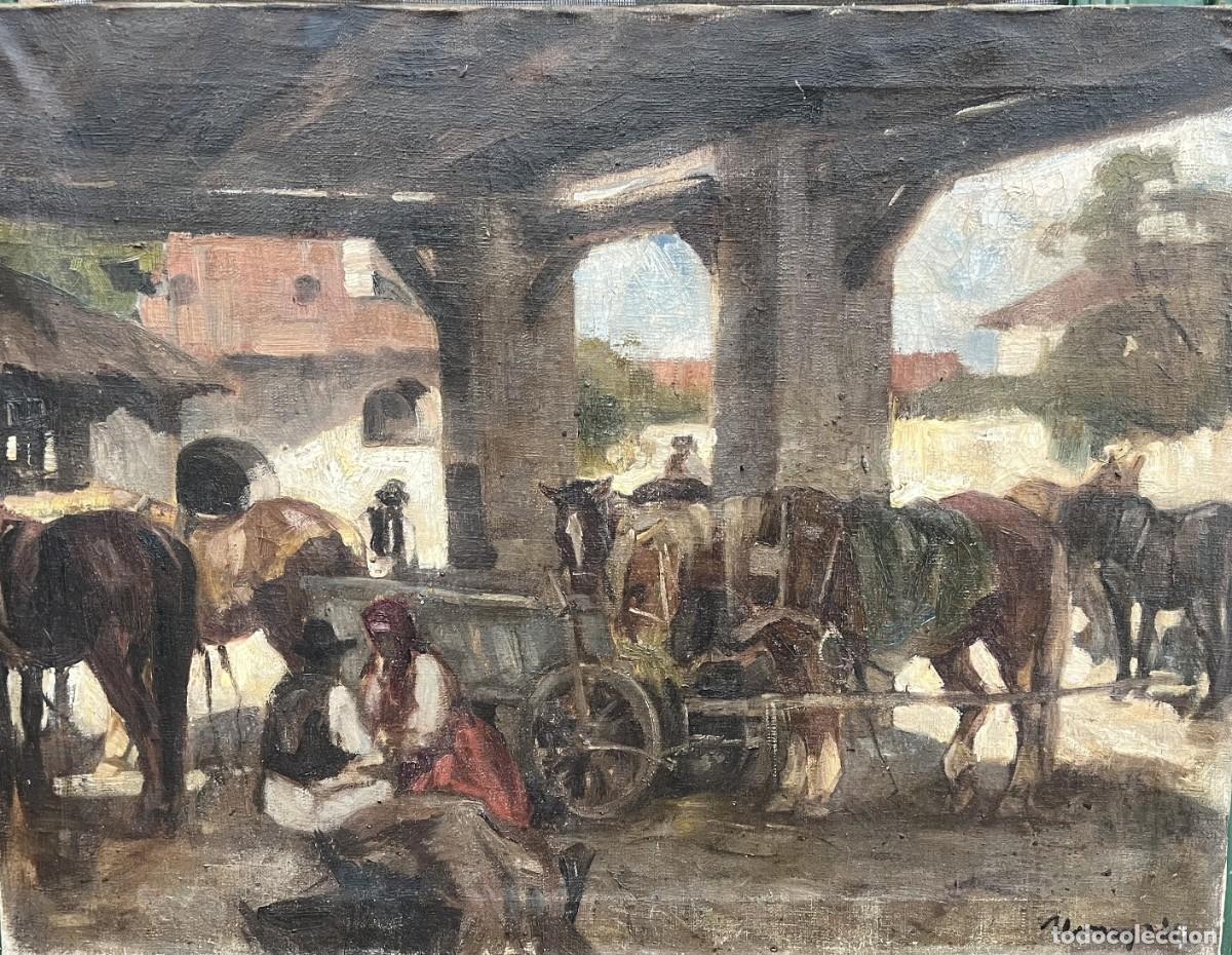 Arte: UDVARY, P&aacute;l (1900-1987) Atrib. &rdquo;Descanso de Caballos en la Posta&rdquo; Pintor h&uacute;ngaro - &Oacute;leo sobre tela.