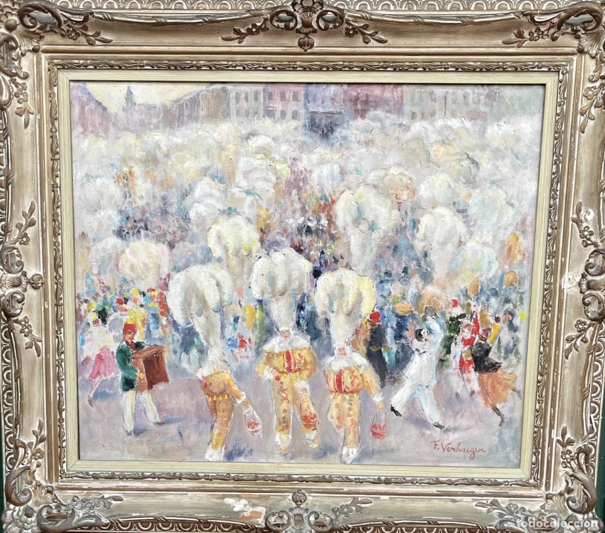 Arte: VERHAEGEN, Fernand (1883-1975)Atrib. &ldquo;Carnaval de Binche&rdquo; Pintor BELGA - &Oacute;leo sobre tela