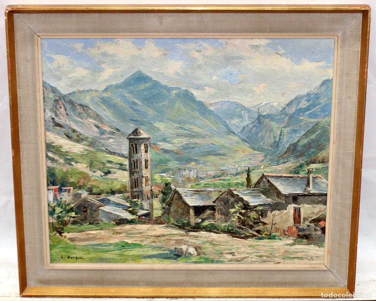 Arte: LORENZO BORQUE GALLARDO (1909 - 2000) OLEO SOBRE TABLEX. VISTA DE SANTA COLOMA (ANDORRA)