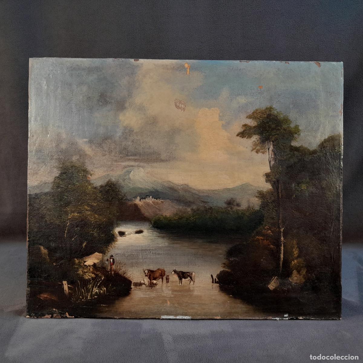 Arte: C-2039. FIRMADO C. GRACIAN. &Oacute;LEO SOBRE LIENZO. PAISAJE FLUVIAL. FECHADO 1857.