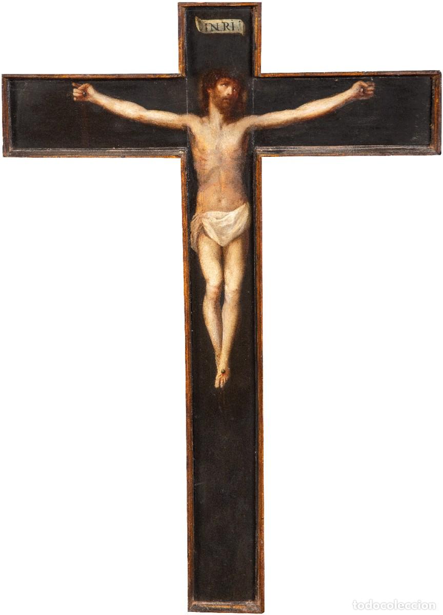 Arte: Cristo crucificado cruz de celda &oacute;leo sobre tabla escuela granadina del siglo XVII