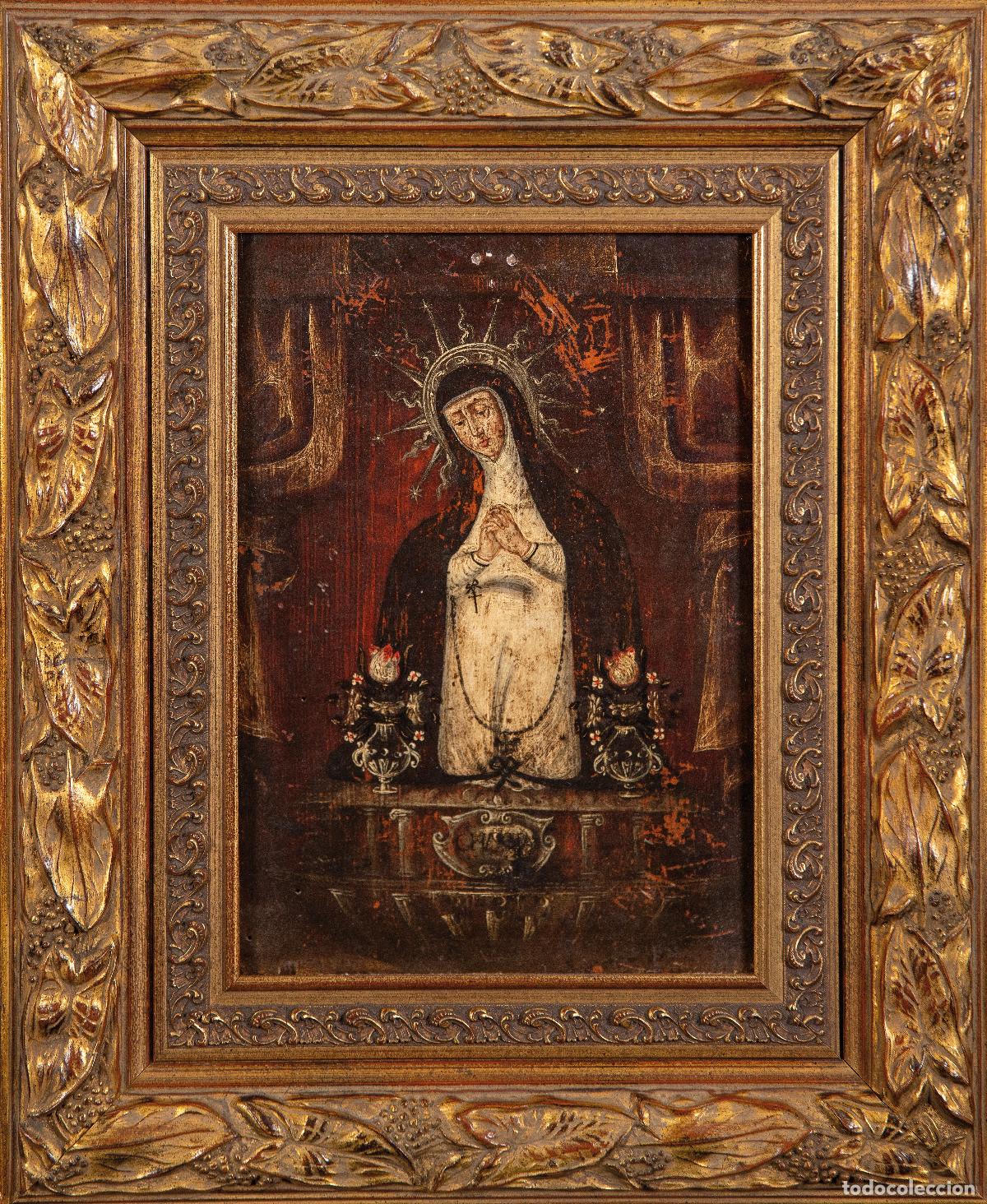Arte: Virgen de la Soledad &oacute;leo sobre tabla escuela espa&ntilde;ola del siglo XVII