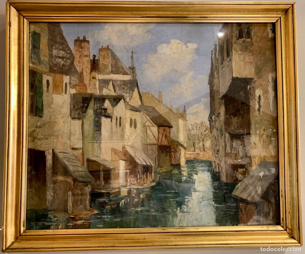 Arte: PINTURA AL OLEO PAISAJE CALLE DE BRUJAS FIRMA JUSTH