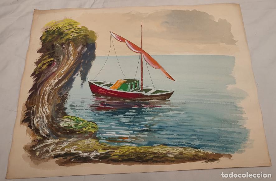 Arte: BONITA PINTURA ORIGINAL ACUARELA SOBRE LAMINA, AUTOR MAURO, HACIA 1973, MARINA