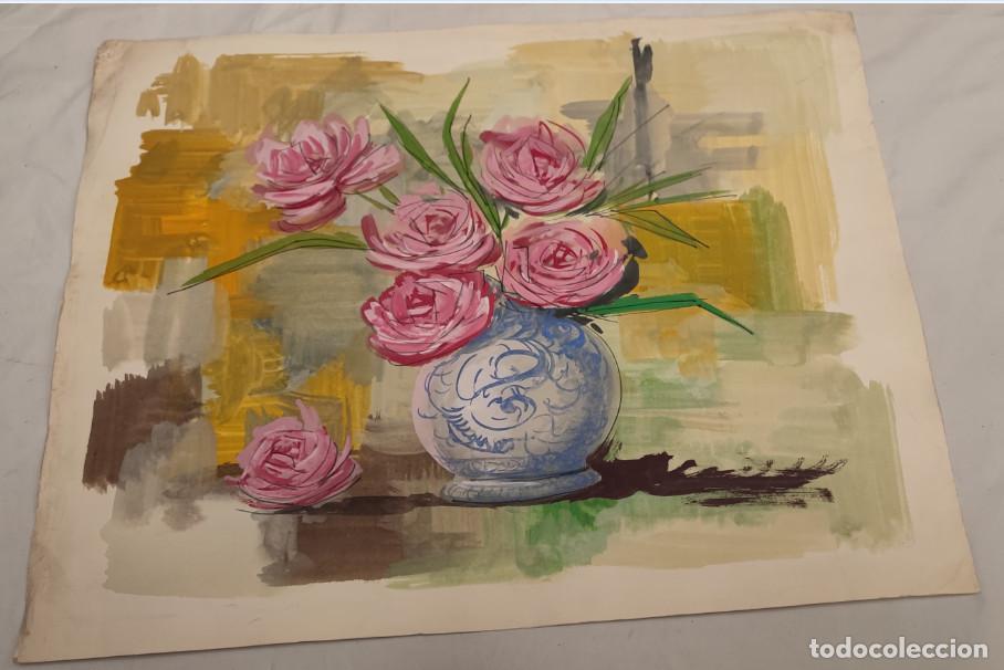Arte: PINTURA ORIGINAL ACUARELA SOBRE LAMINA, AUTOR MAURO, HACIA 1973, ROSAS