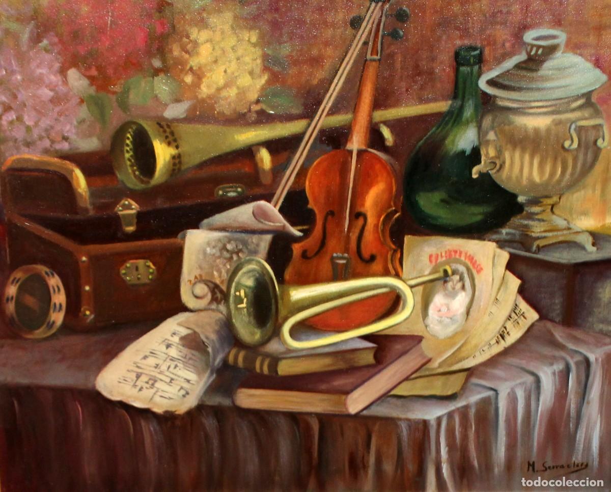 Arte: ESCUELA ESPA&Ntilde;OLA (SIGLO XX) OLEO SOBRE TELA FIRMADO POR SERRACLARA. BODEGON MUSICAL