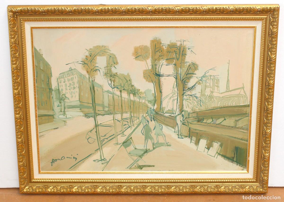 Arte: MARIO BONAMICI (1912 - 2002) OLEO SOBRE PANEL PINTADO A DOS CARAS. VISTA URBANA