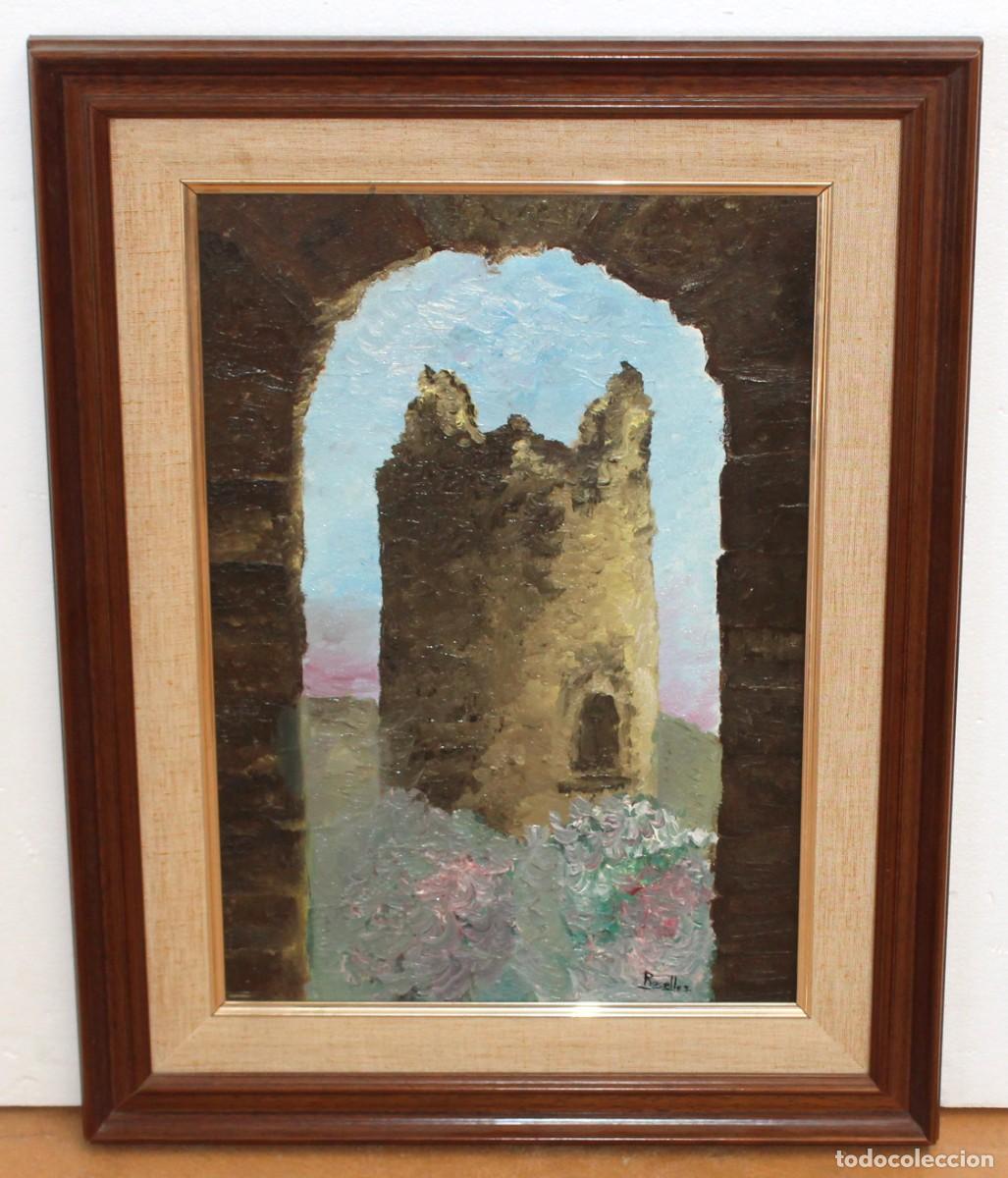 Arte: JOSE ROSSELL MONASTERIO -Tito Rosell- (??-1995) OLEO TABLA. TORRE DE LOS MOROS (Vinar&ograve;s)