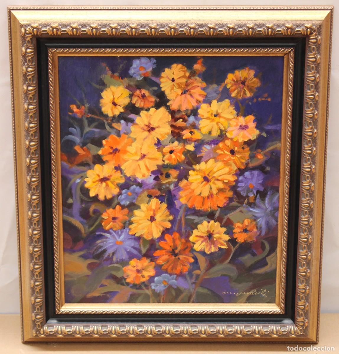 Arte: MIGUEL MARTINEZ VERCHILI (1898 - 1989) OLEO SOBRE CARTON. COMPOSICION FLORAL